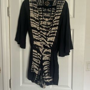 Planet Blue Romper - Navy Tie Dye Shorts Romper Cover Up - Bell Sleeve Like New